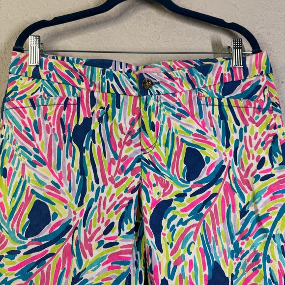 LILLY PULITZER Pants 8 Kelly Textured Ankle Length Skinny Indigo Palm Reader - Picture 4 of 13